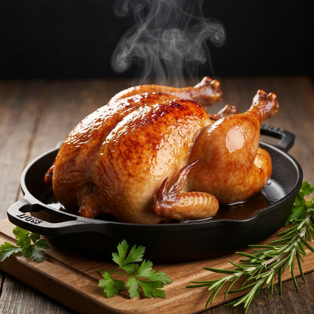 Honey glazed roasted chicken with golden crispy skin